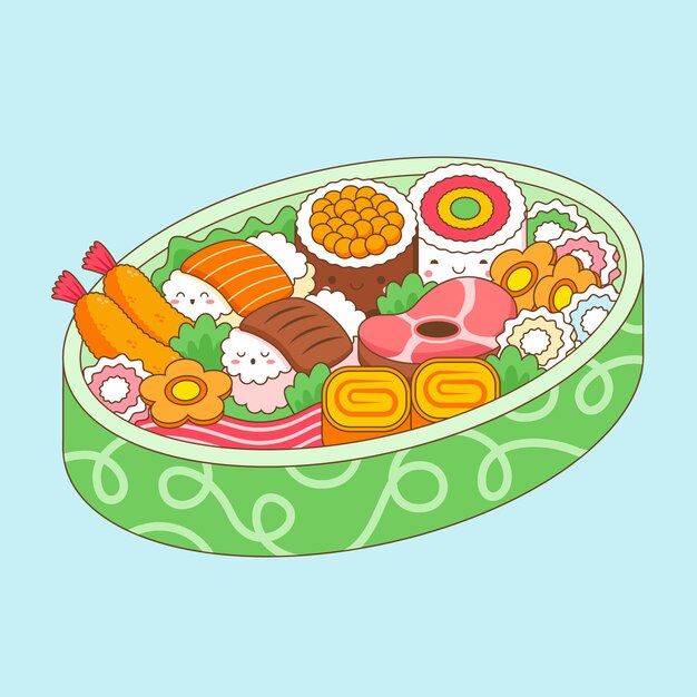 Hand drawn kawaii food illustration