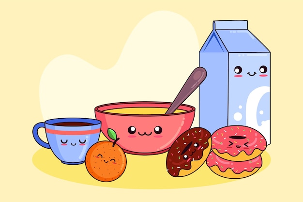 Free Vector hand drawn kawaii food illustrations