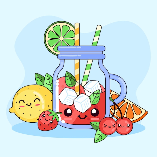 Hand drawn kawaii food illustrations