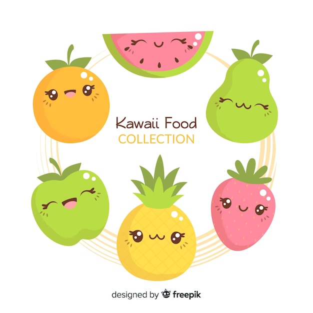 Hand drawn kawaii fruit collection