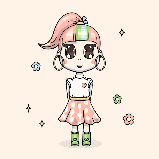 Hand drawn kawaii girl illustration