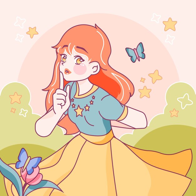 Hand drawn kawaii girl illustration