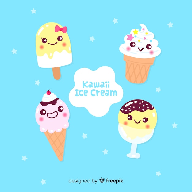 Free Vector hand drawn kawaii ice cream characters set