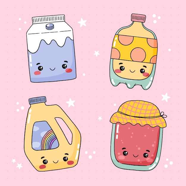 Free Vector hand drawn kawaii illustration set