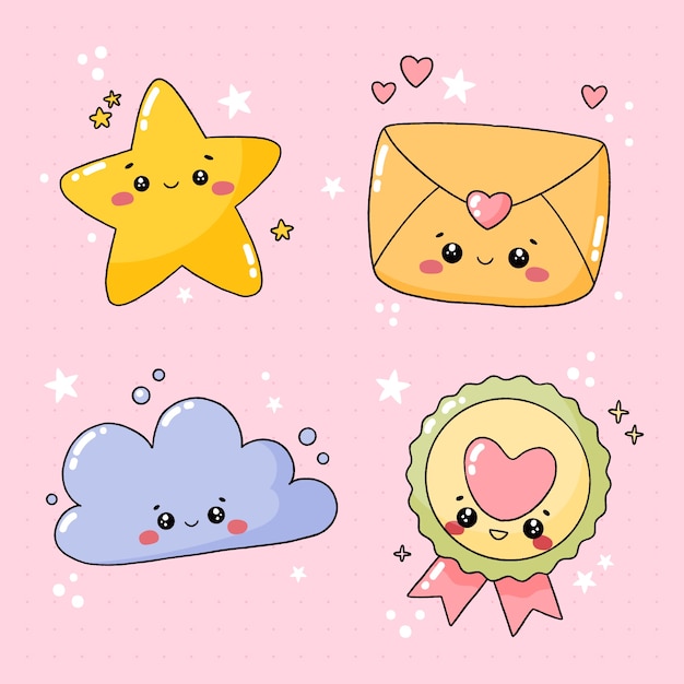 Free Vector hand drawn kawaii illustration set