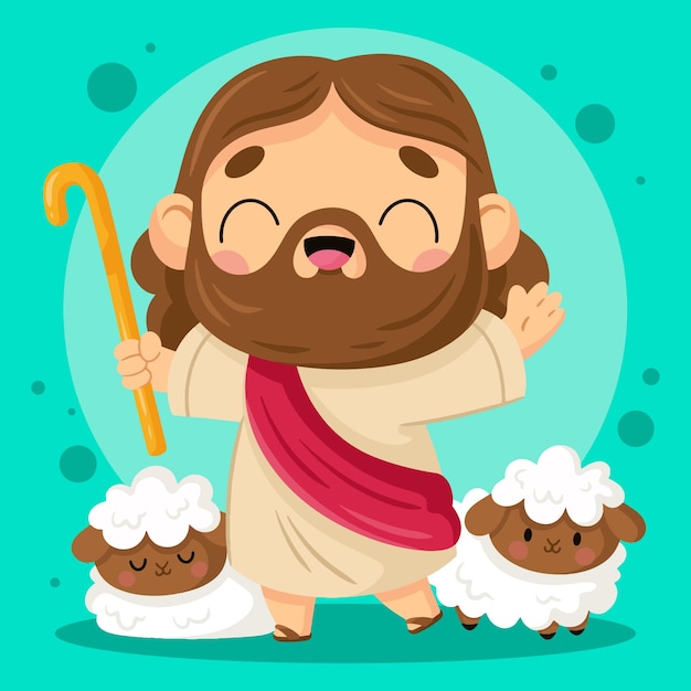 Hand drawn kawaii jesus illustration