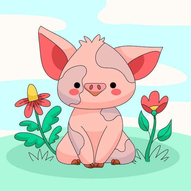 Hand drawn kawaii pet illustration