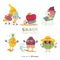 Free vector hand drawn kawaii summer characters collection