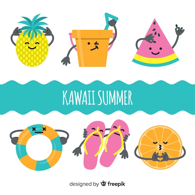 Free Vector hand drawn kawaii summer characters collection