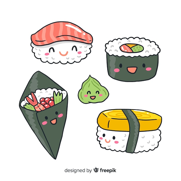 Free Vector hand drawn kawaii sushi collection