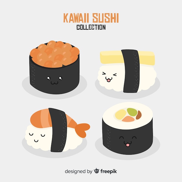 Hand drawn kawaii sushi collection