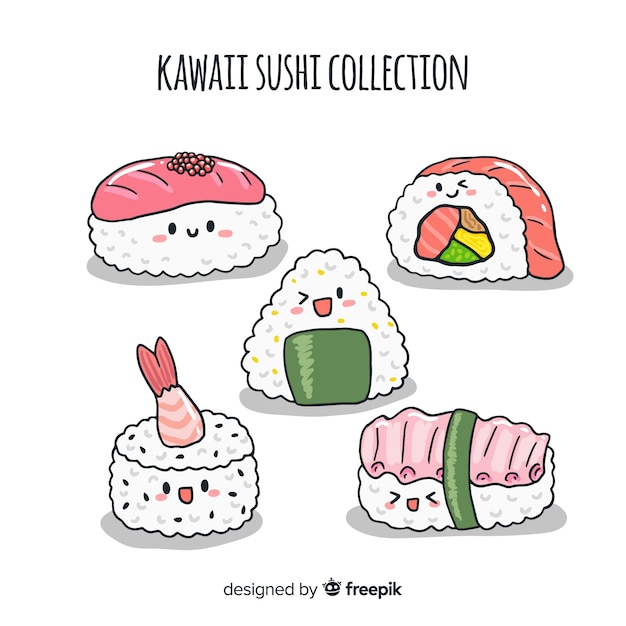 Hand drawn kawaii sushi collection