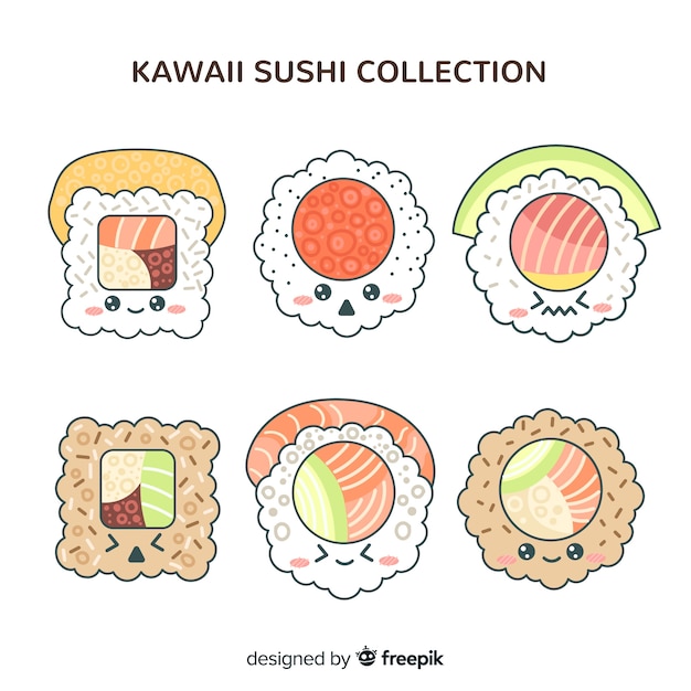 Hand drawn kawaii sushi collection