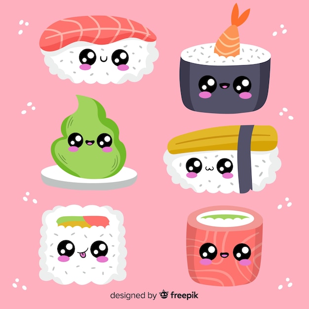 Free Vector hand drawn kawaii sushi pack