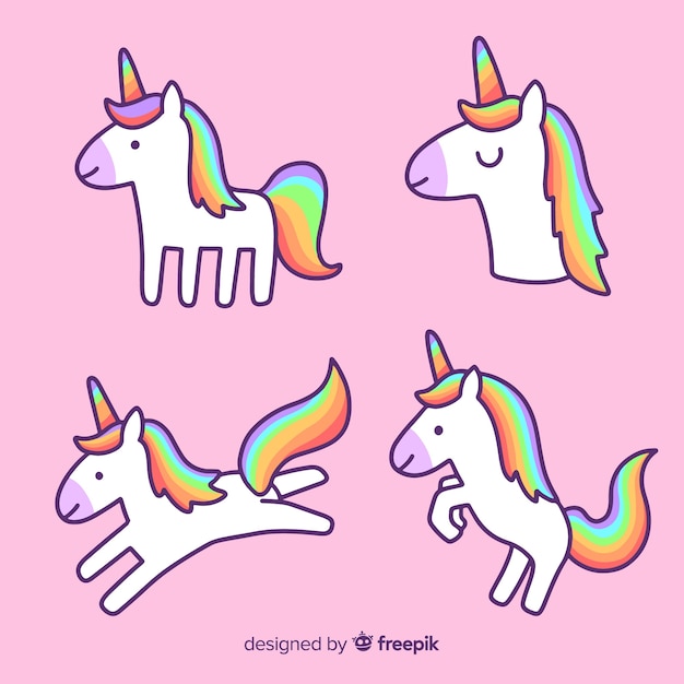 Free Vector hand drawn kawaii unicorn collection