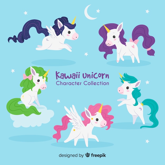 Hand drawn kawaii unicorn collection