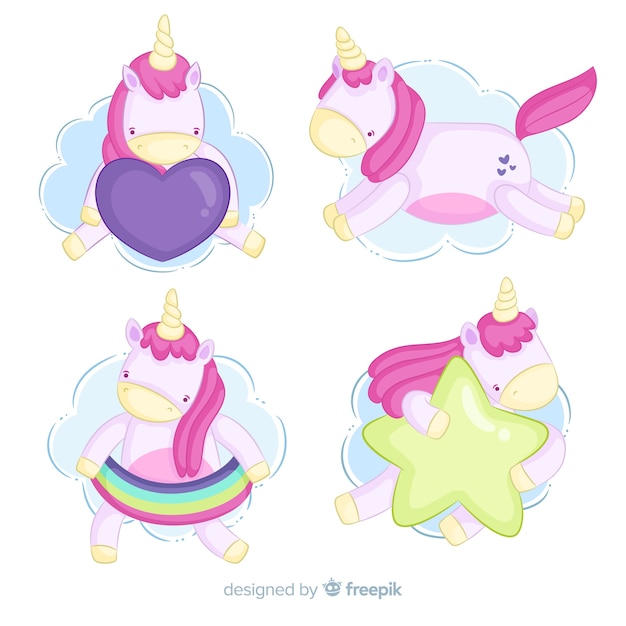 Free Vector hand drawn kawaii unicorn collection