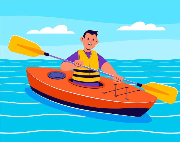 Hand drawn kayaking illustration