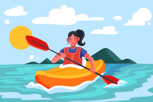 Free vector hand drawn kayaking illustration