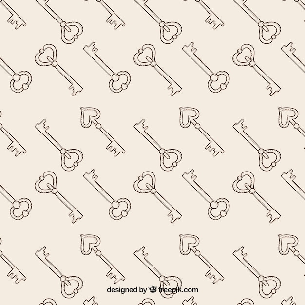 Free Vector hand drawn keys pattern in vintage style