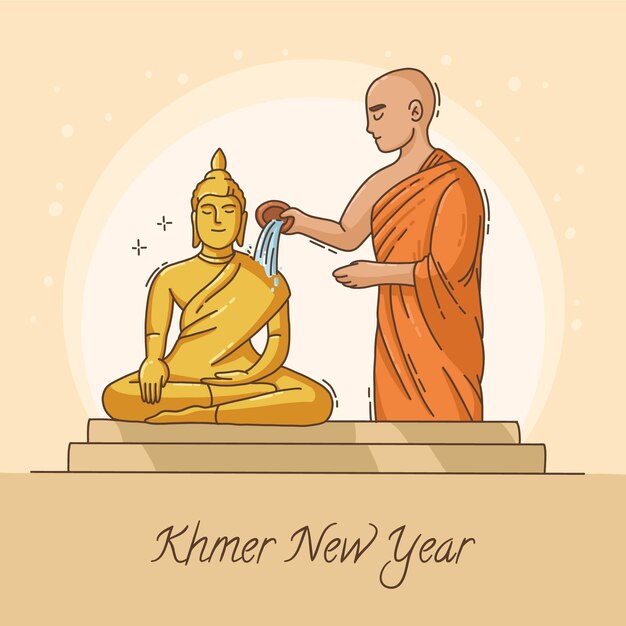 Hand drawn khmer new year illustration