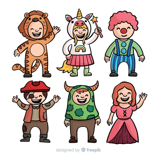 Hand drawn kids carnival costume collection