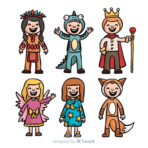 Hand drawn kids carnival costume collection