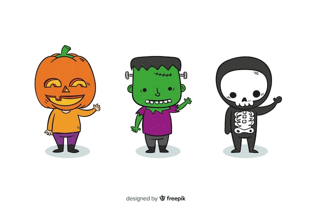 Free Vector hand drawn kids dressed as monsters for halloween 