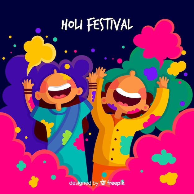 Hand drawn kids holi festival background