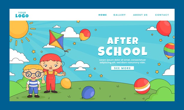 Hand drawn kids toys landing page template