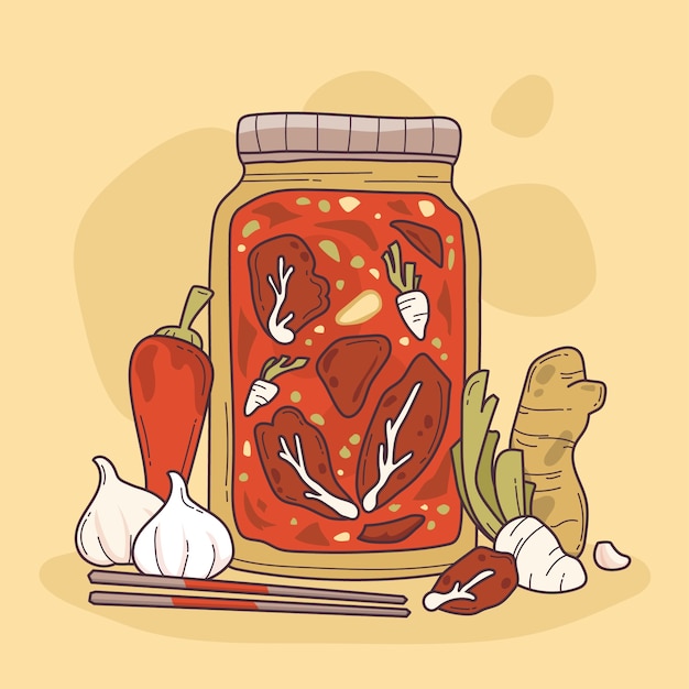 Hand drawn kimchi illustration