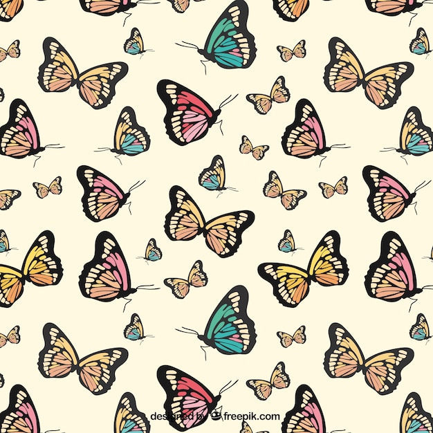 Free vector hand drawn kinds of butterflies pattern