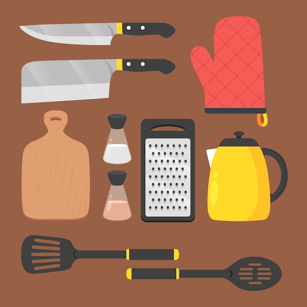 Free Vector hand drawn kitchen element set