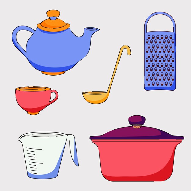 Hand drawn kitchen element set