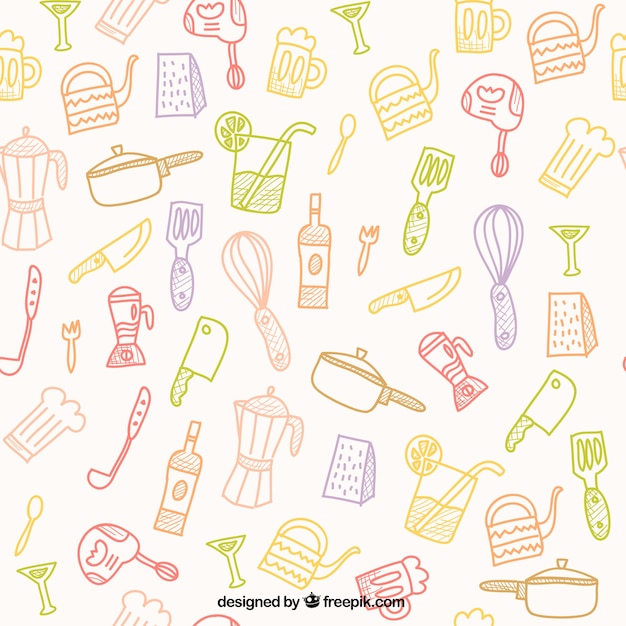 Hand drawn kitchen tools pattern