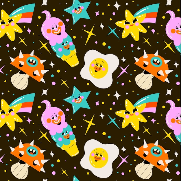 Hand drawn kitschy pattern design