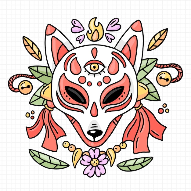 Hand drawn kitsune illustration