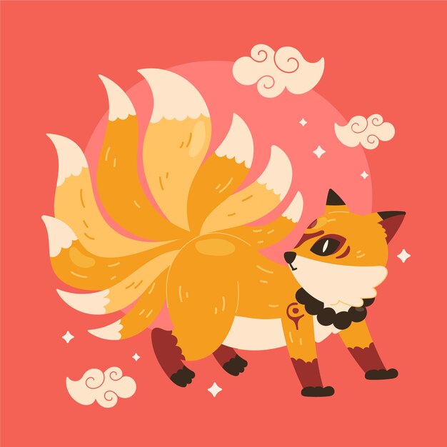 Hand drawn kitsune illustration