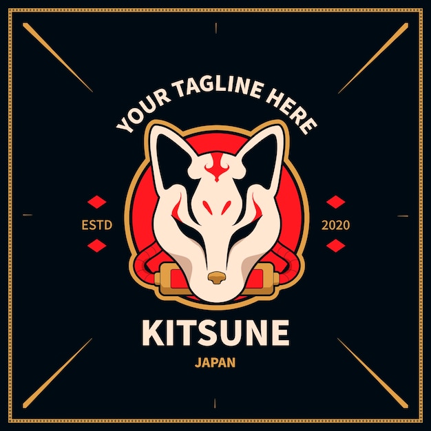 Hand drawn kitsune logo template