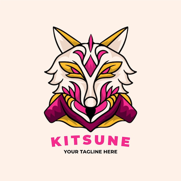 Hand drawn kitsune logo template