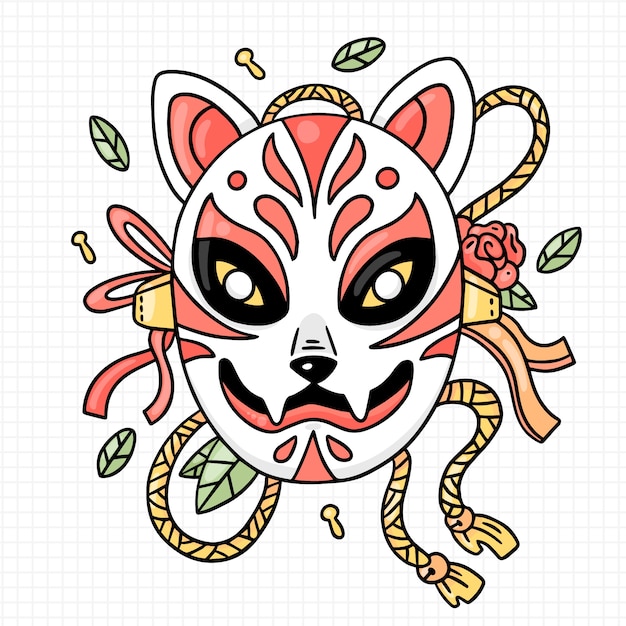 Hand drawn kitsune mask illustration