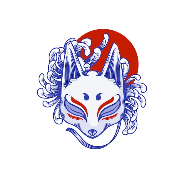 Hand drawn kitsune mask illustration