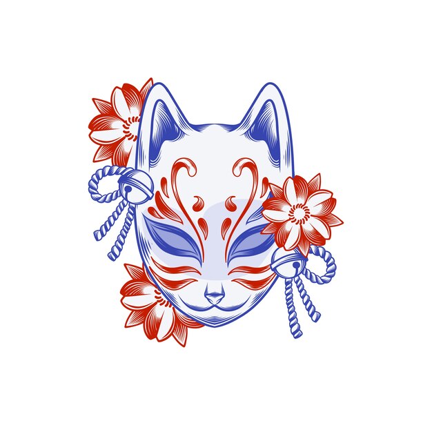 Hand drawn kitsune mask illustration