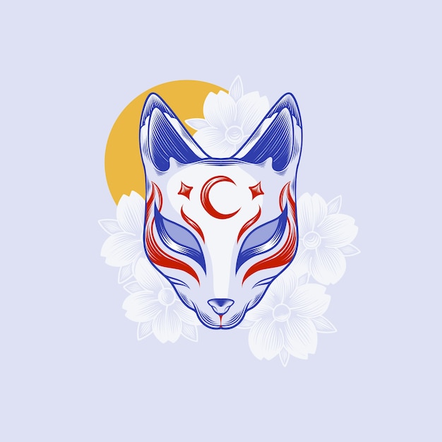 Hand drawn kitsune mask illustration