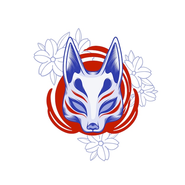 Hand drawn kitsune mask illustration