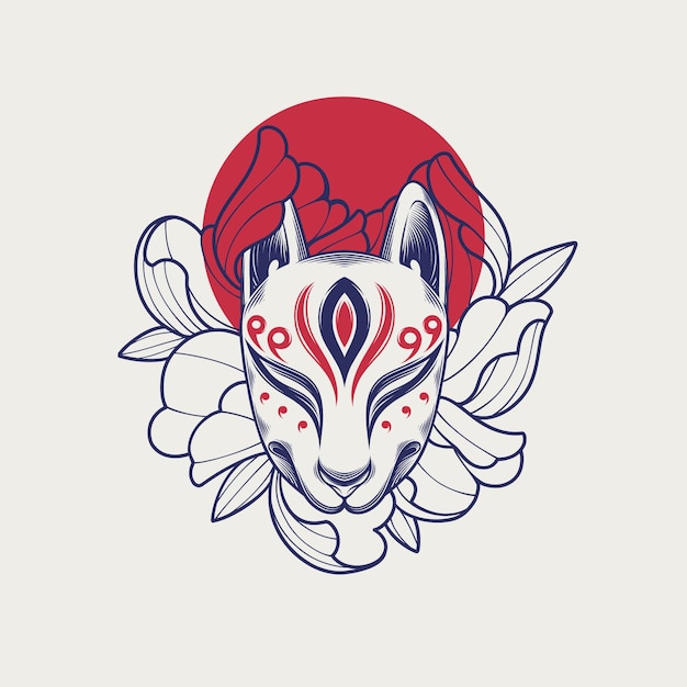 Hand drawn kitsune mask illustration