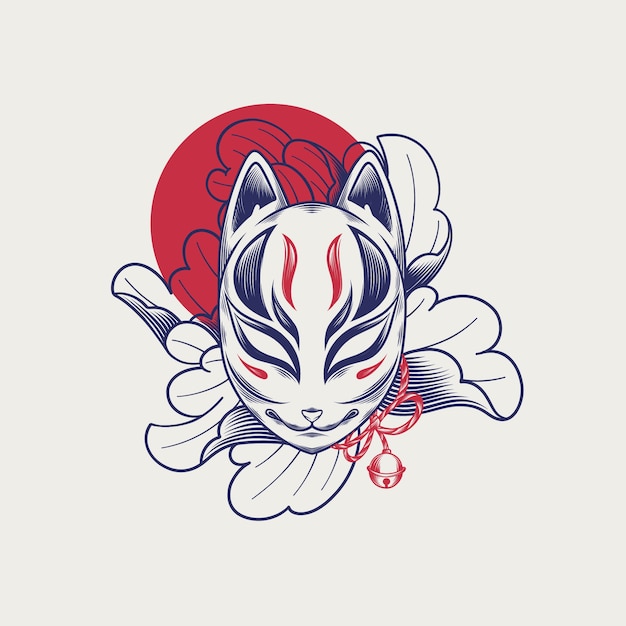 Hand drawn kitsune mask illustration