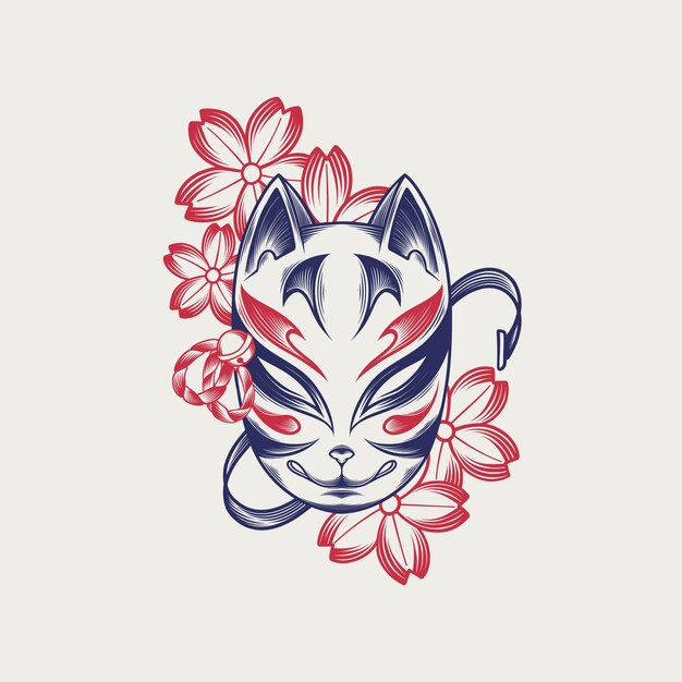 Hand drawn kitsune mask illustration