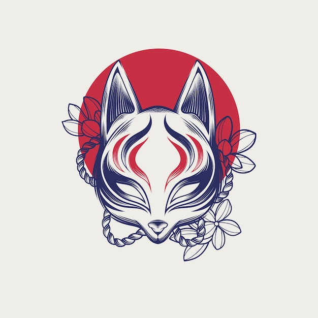 Hand drawn kitsune mask illustration