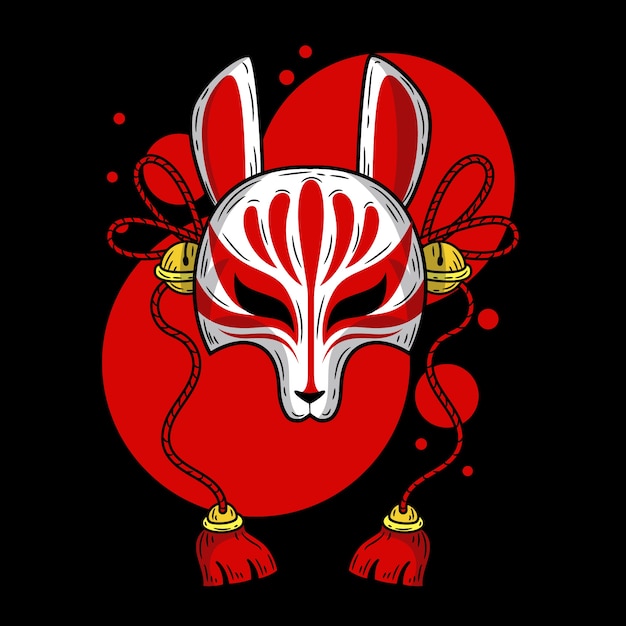 Hand drawn kitsune mask illustration